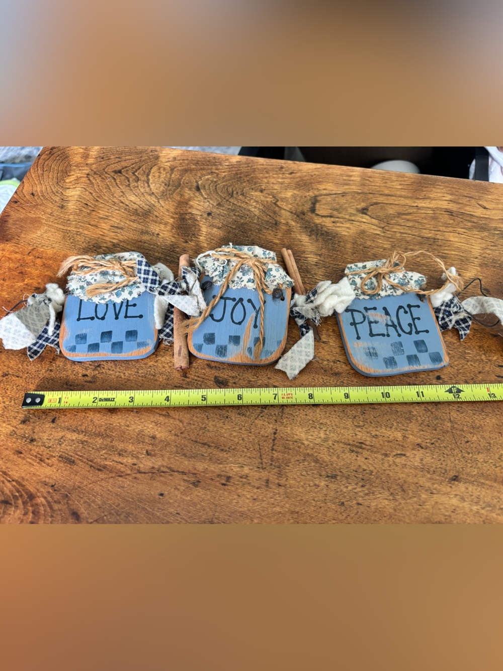 Vintage 90s Rustic Blue 'Love Joy Peace' Farmhouse Hanging Accent Home Accents